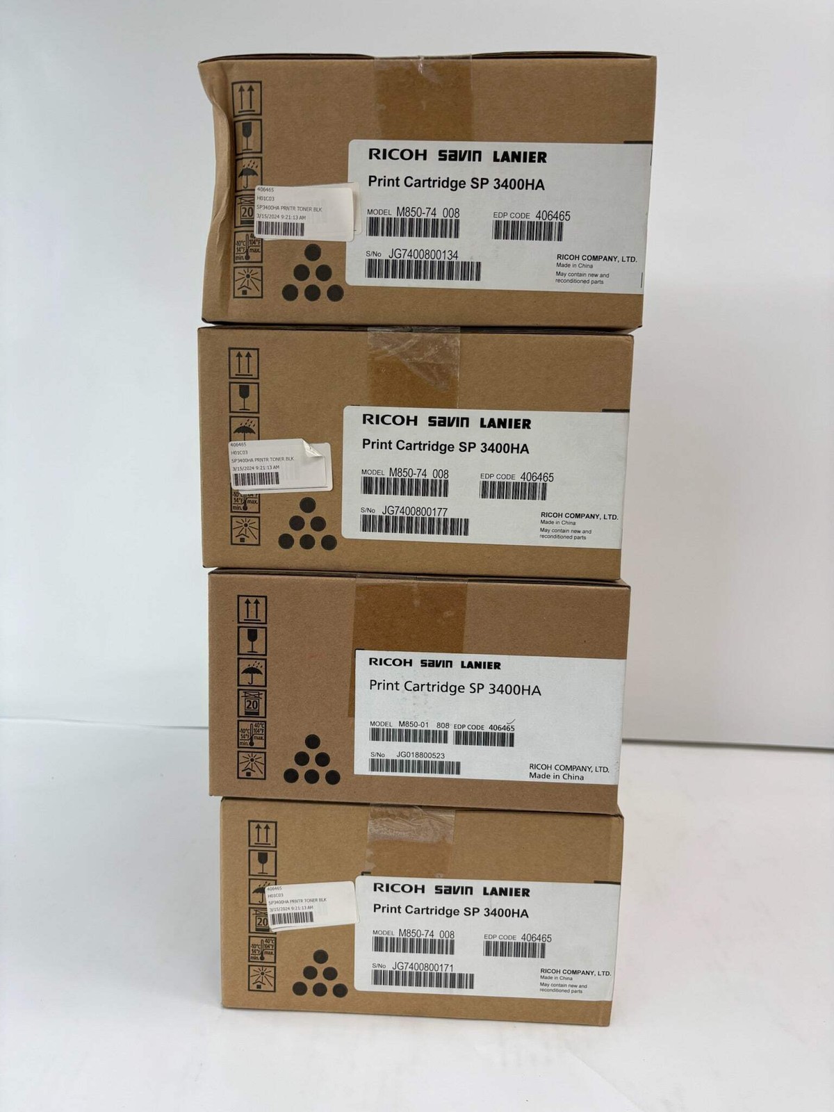 Lot of 4 Genuine Ricoh Aficio SP 3400HA Black Print Cartridge 406465, M850-01