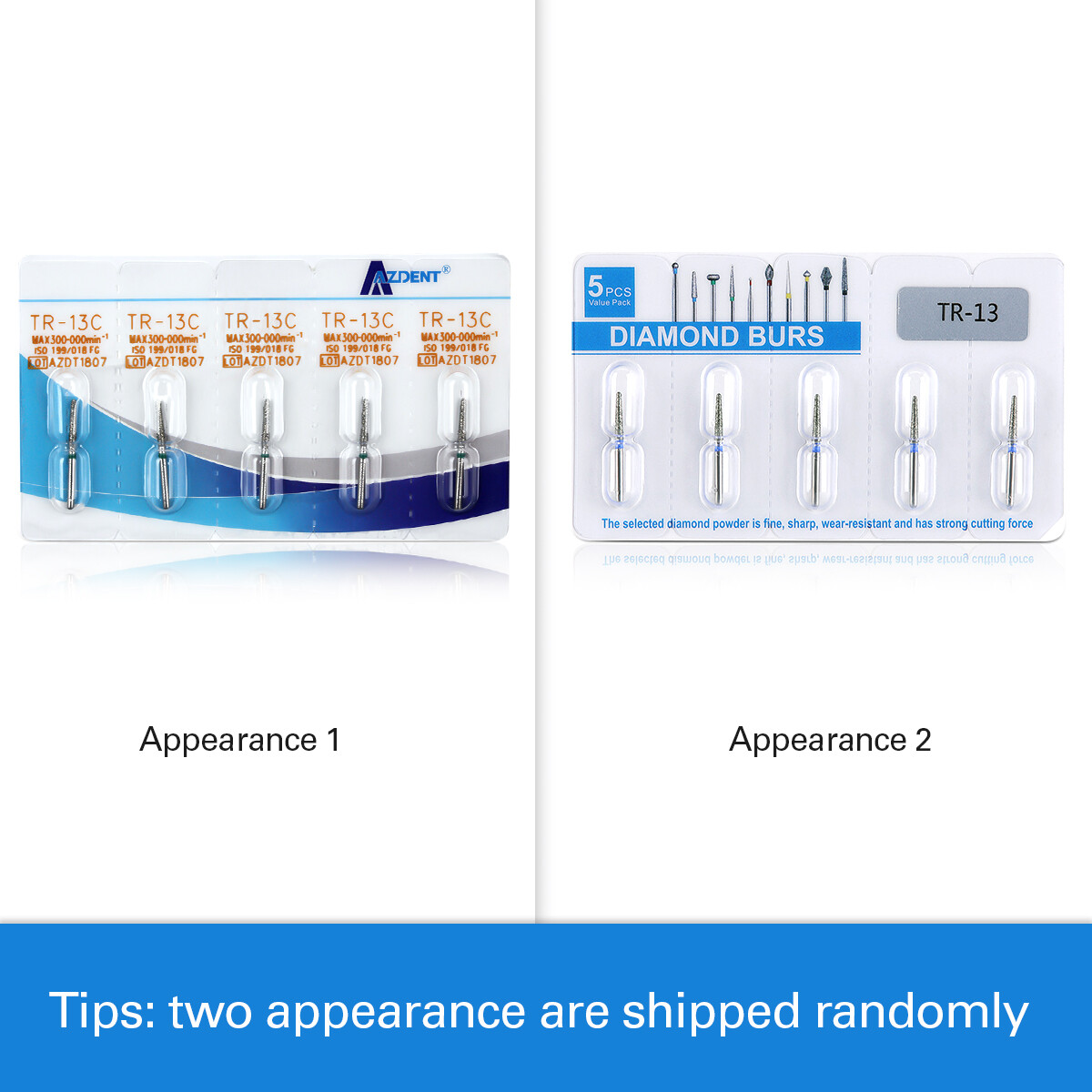 5PCS AZDENT Dental Diamond Burs Friction Grip For High Speed Handpiece Turbine