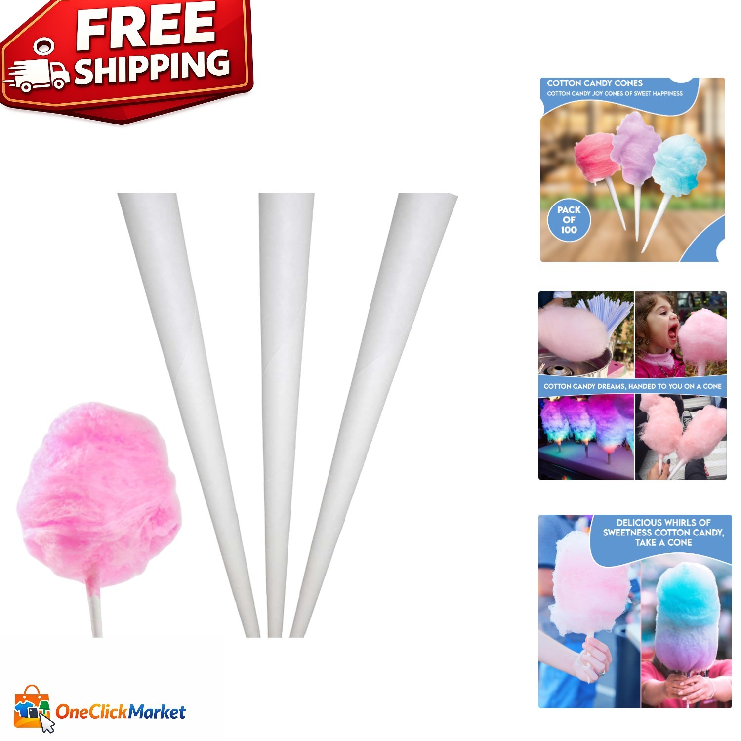 High-Quality 11 Inch Cotton Candy Cones – 100 Count for Sweet Celebrations