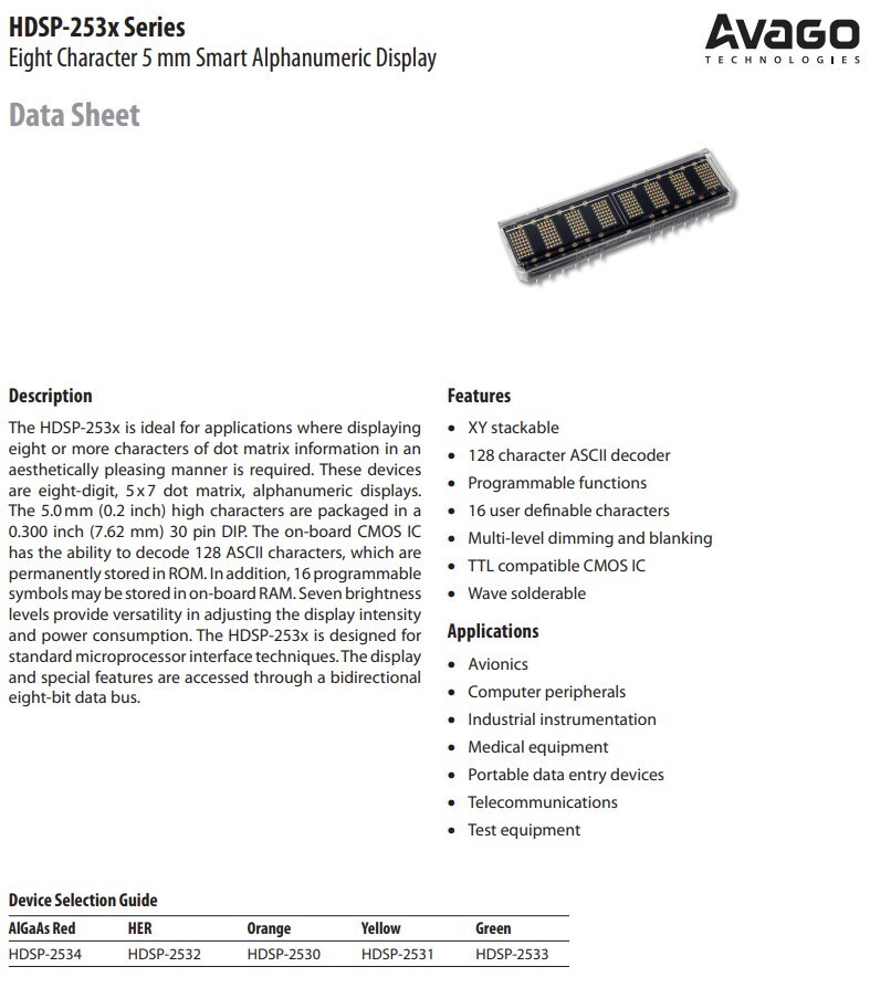 HP QDSP-2539/2543 Green 8 Charactor 3.7mm Collectible Dot-Matrix LED Display New