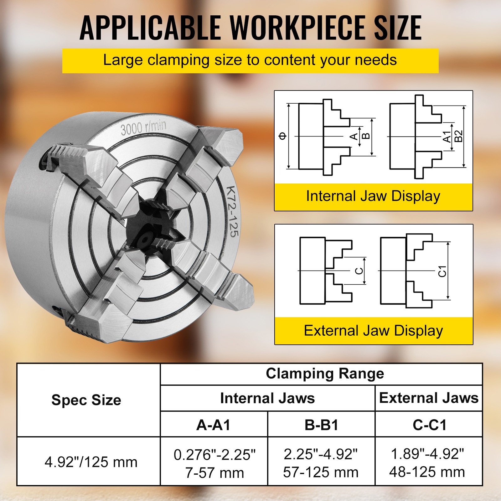 Lathe Chuck K72-125 5″ 4 Jaw Independent LATEST TECHNOLOGY BARGAIN SALE PRO