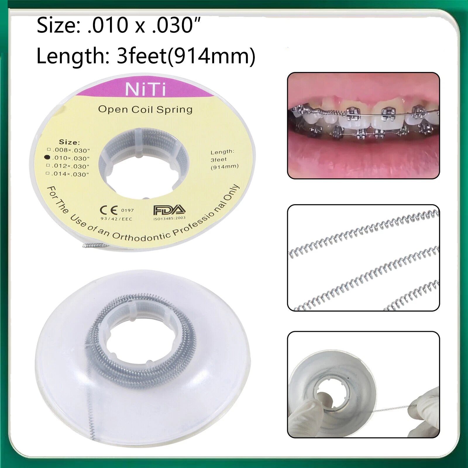 Orthodontic Dental Braces Niti Open Coil Spring Dia.012 Inch/.010 Inch 914mm
