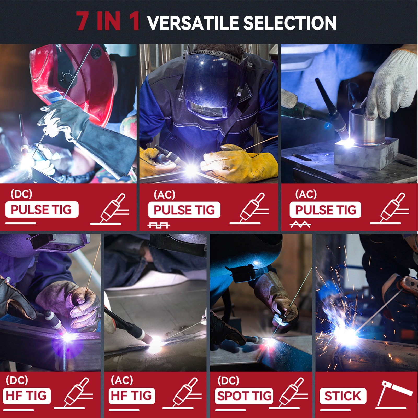 ARCCAPTAIN 7 in 1 TIG Welder 200A AC/DC Aluminum TIG Welder with Pulse 110V/220V