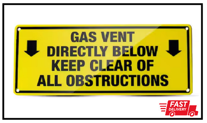 3 In. X 7 In. Yellow Gas Warning Sign Gas Vent Directly below Keep Clear of All