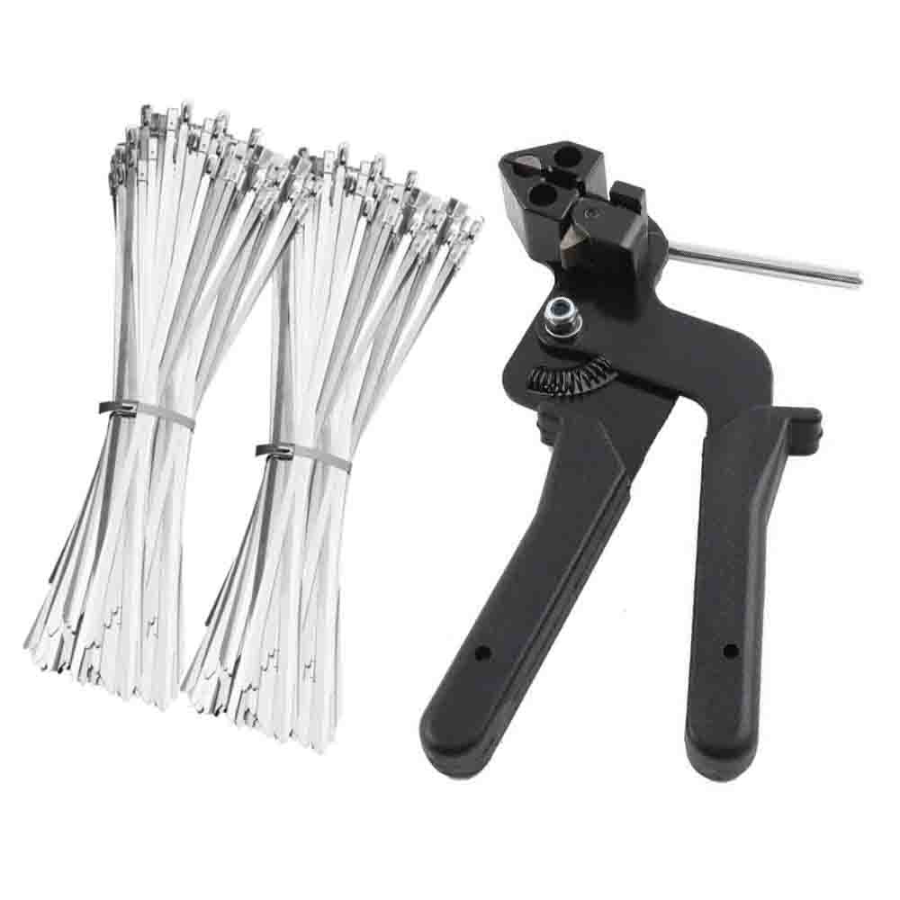 Heavy Duty Stainless Steel Cable Tie Gun 200Pcs Self-Locking Metal Zip Ties Kit
