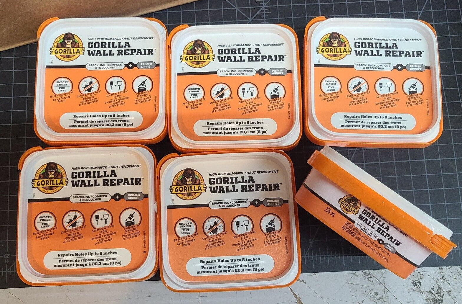 (6ct) Gorilla Wall Repair Spackling + Primer, 8-oz (236mL)
