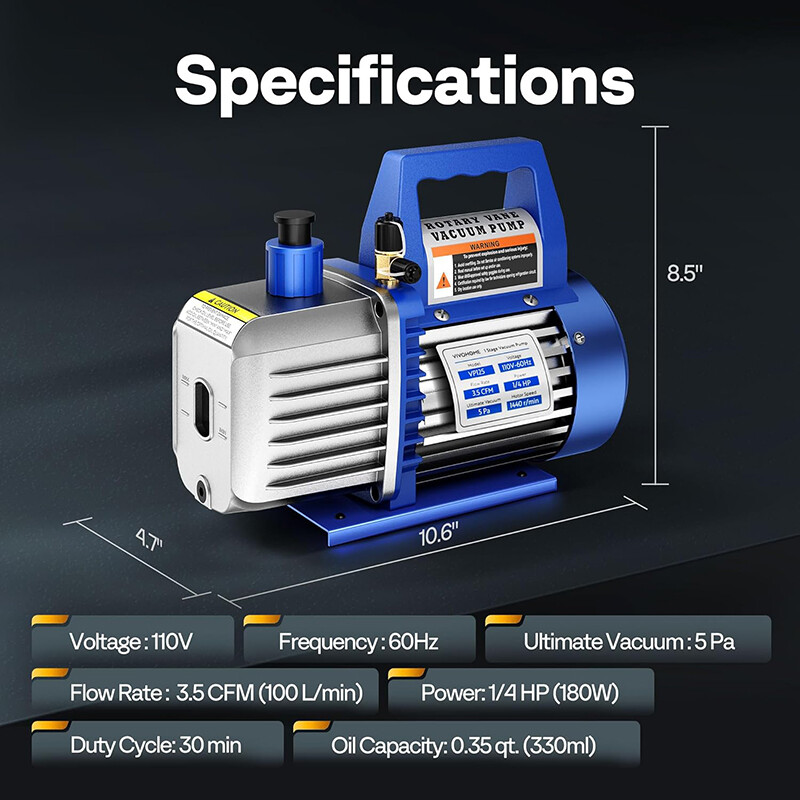 110V 1/4 HP 3,5 CFM Air Vacuum Pump HVAC with with Oil Bottle ETL Listed