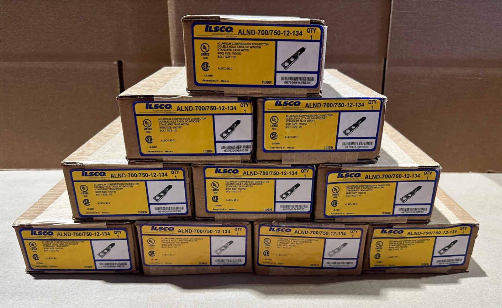 10Pack Ilsco Yellow 700 750 kcmil Surecrimp Aluminum Compression 2-Hole 1/2″ Lug