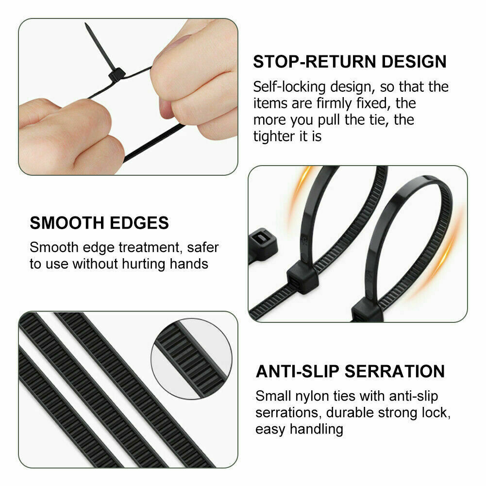 100Pcs Cable Ties 4″/14″ Heavy Duty Nylon Wrap Wire Zip Ties Lot UV Resistant