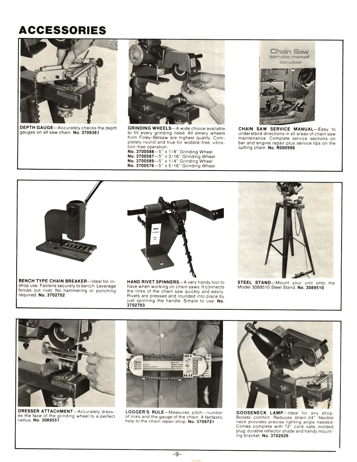 Foley Belsaw 308 Saw Chain Grinder Operator, Service, & Parts Manual #1474