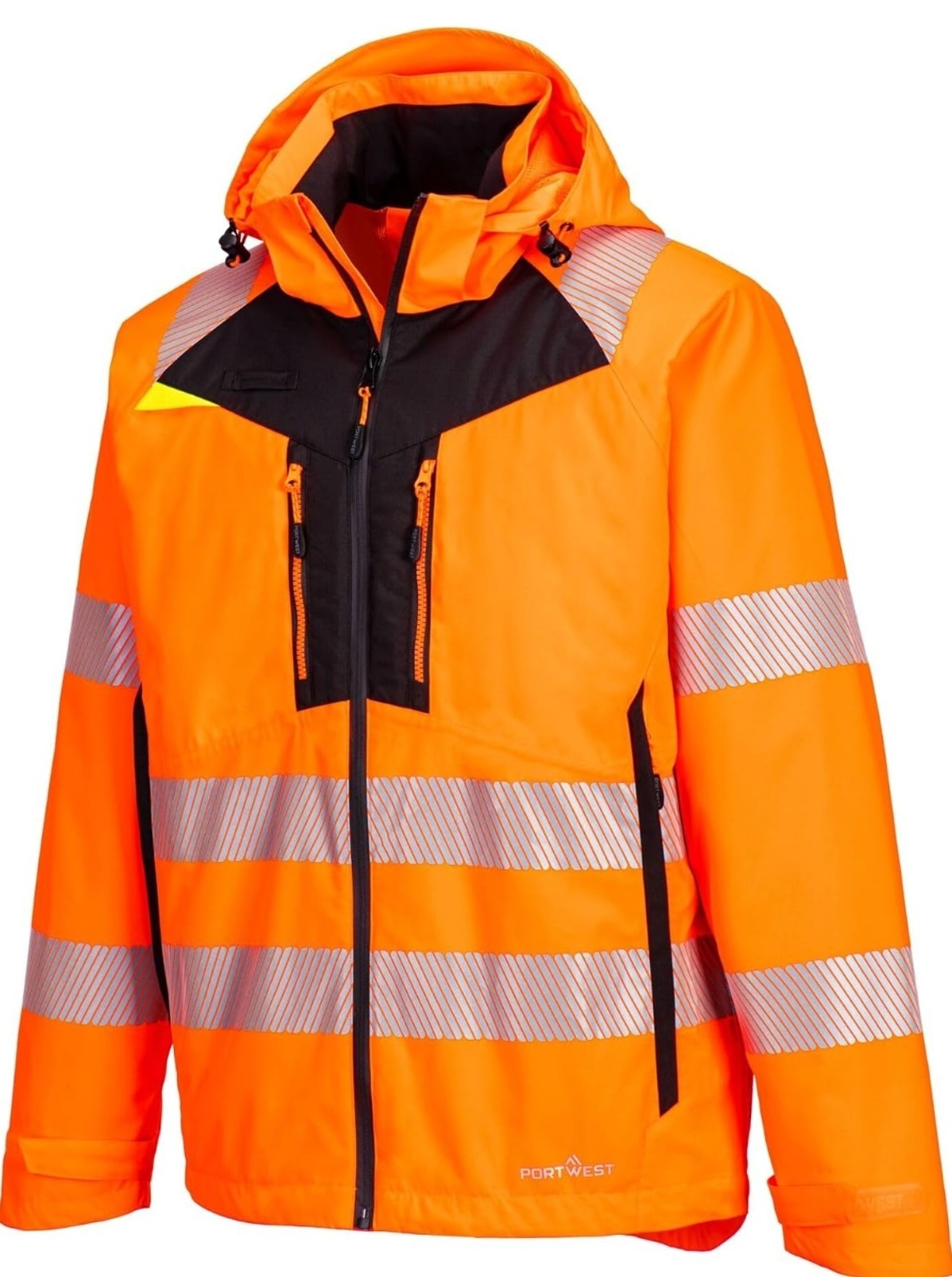 Portwest S768 Hi-Vis Hooded Jacket Orange/Black Reflective Stripes Size L