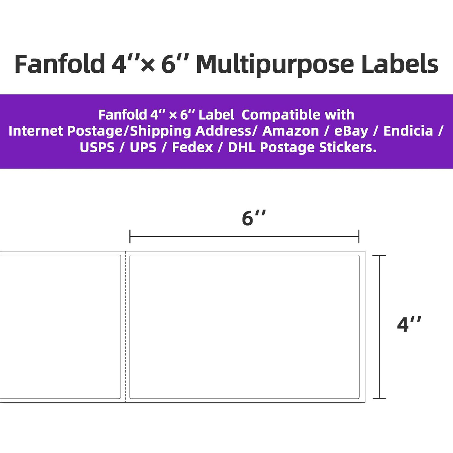 500 4″ x 6″ Fanfold Direct Thermal Shipping Labels Perforated for Zebra & Rollo