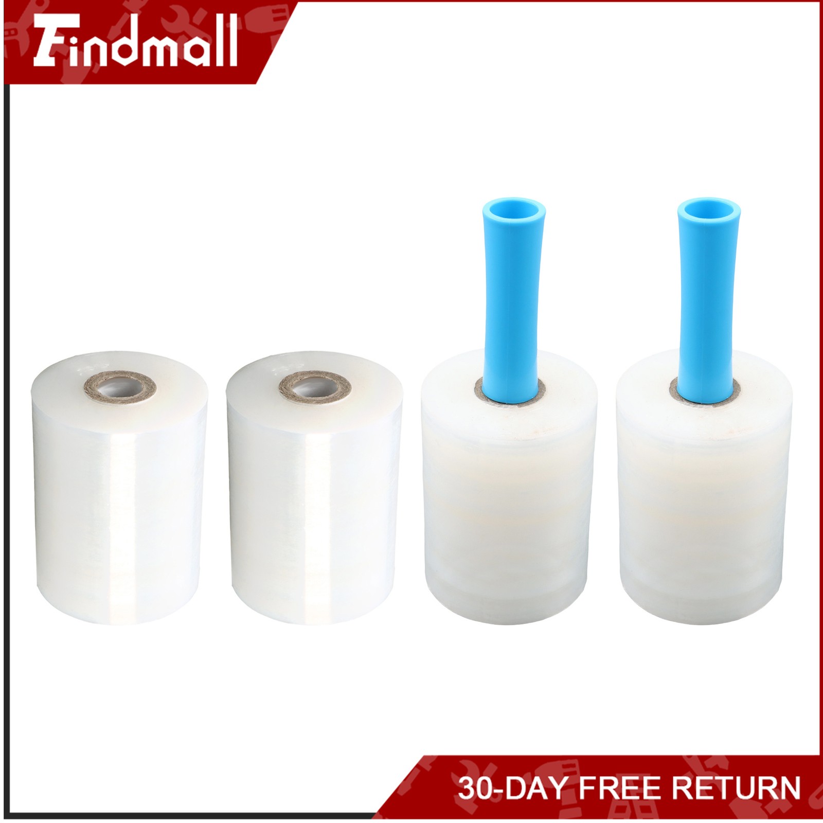 Findmall 4 Rolls 5 Inch x 1000 Ft Clear Stretch Wrap Film with 2 Pcs Handle