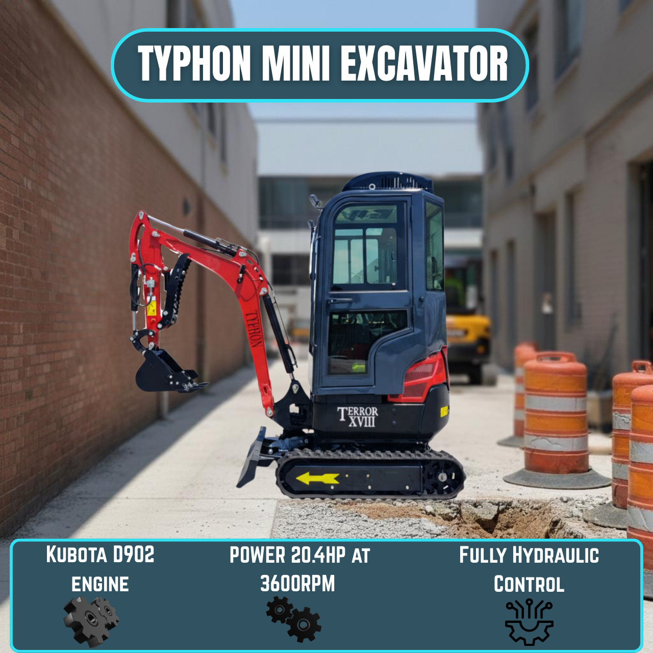 TYPHON Terror XVIII Prestige Mini Excavator 2 Ton AC Cabin DIgger Kubota D902
