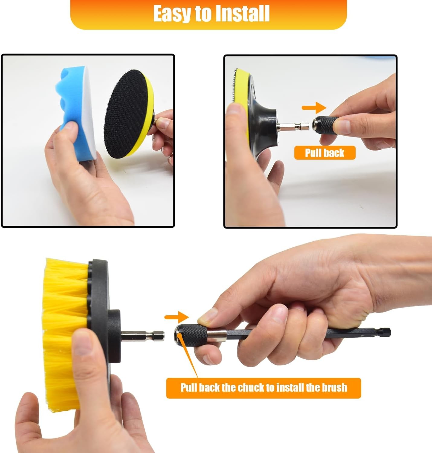 15pc Drill Brush Cleaning Kit for Car Bathroom Tile Tub Grout Floor Boat Kitchen