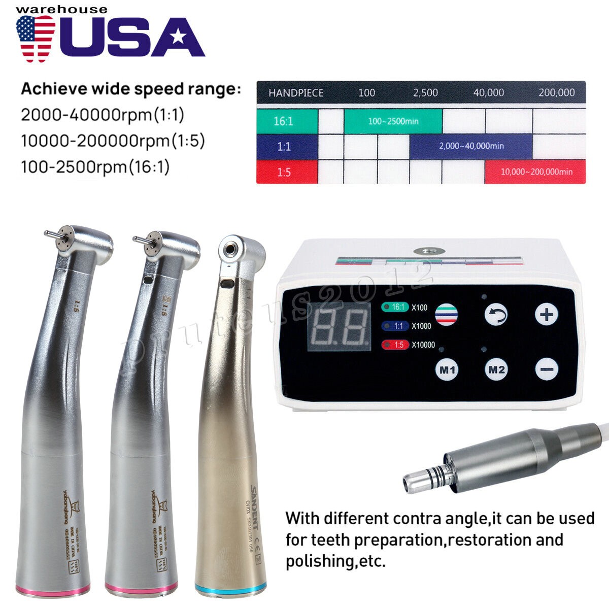 NSK Style Dental Brushless LED Micro Motor /1:5 Increasing Handpiece