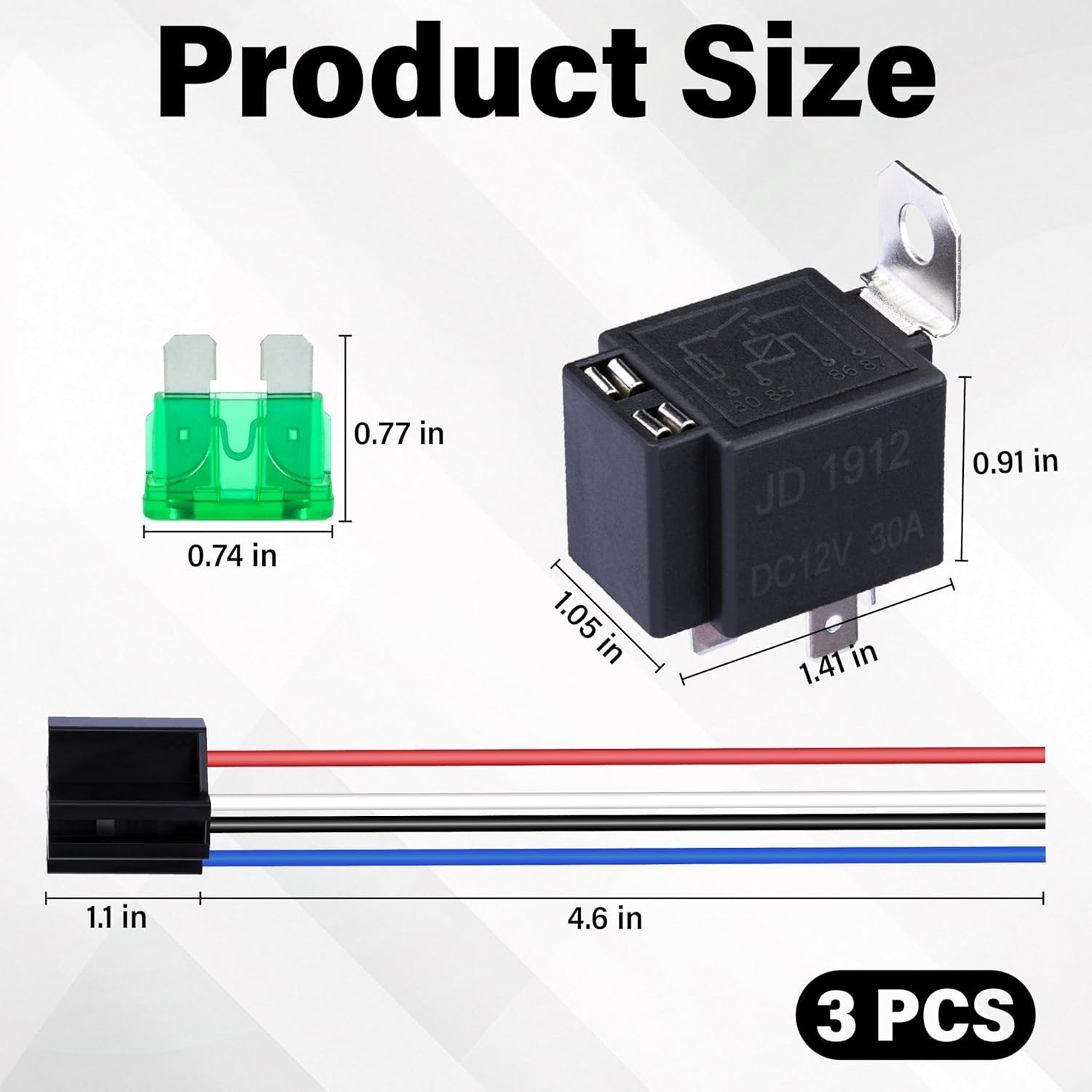 3 PCS 4-Pin 12V Fuse Relay Switch Harness Set, 12V Relay with Harness, 30A SP…