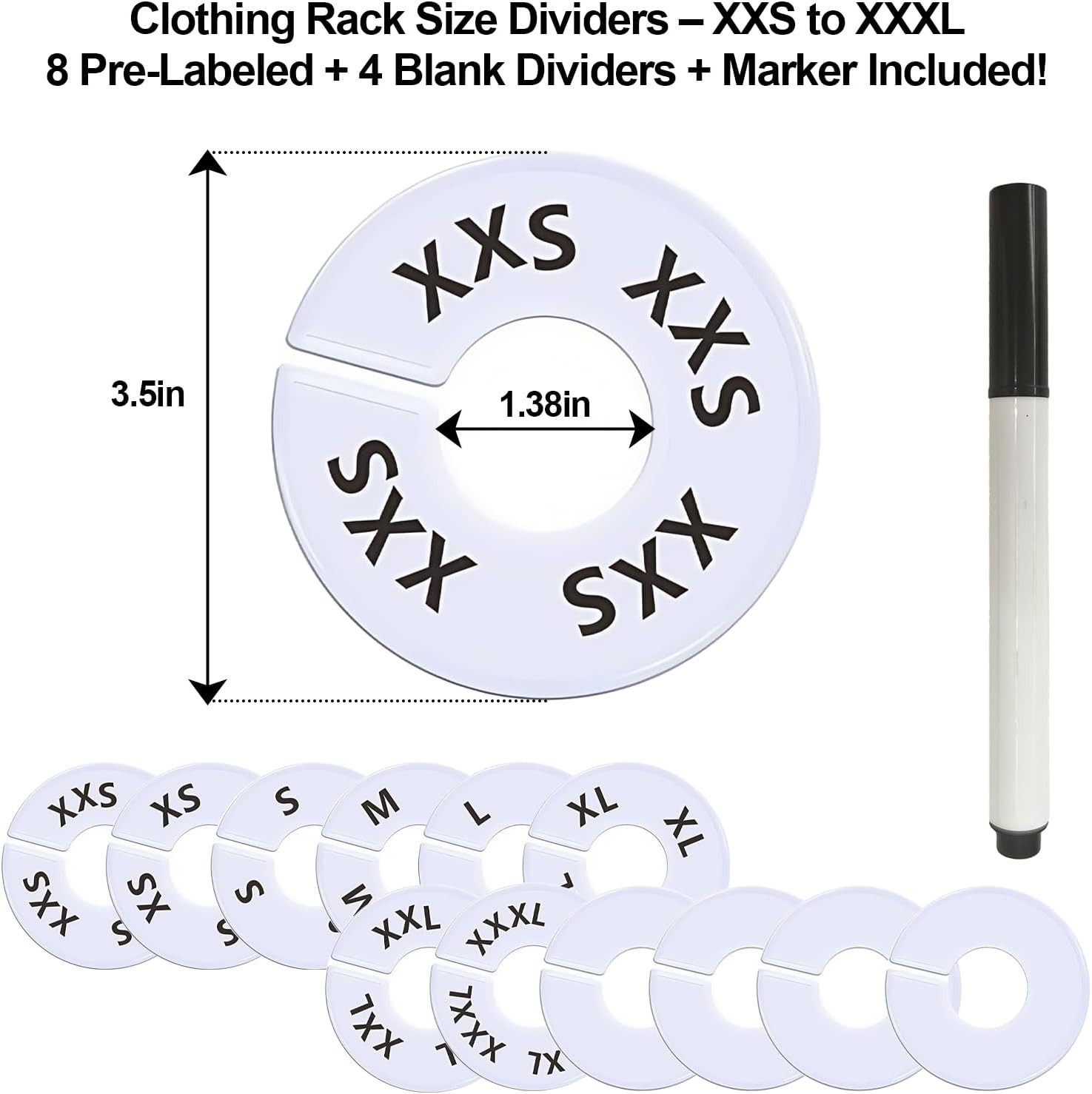 13 Pcs Clothing Rack Size Dividers Round White Plastic Size Markers for Clothing
