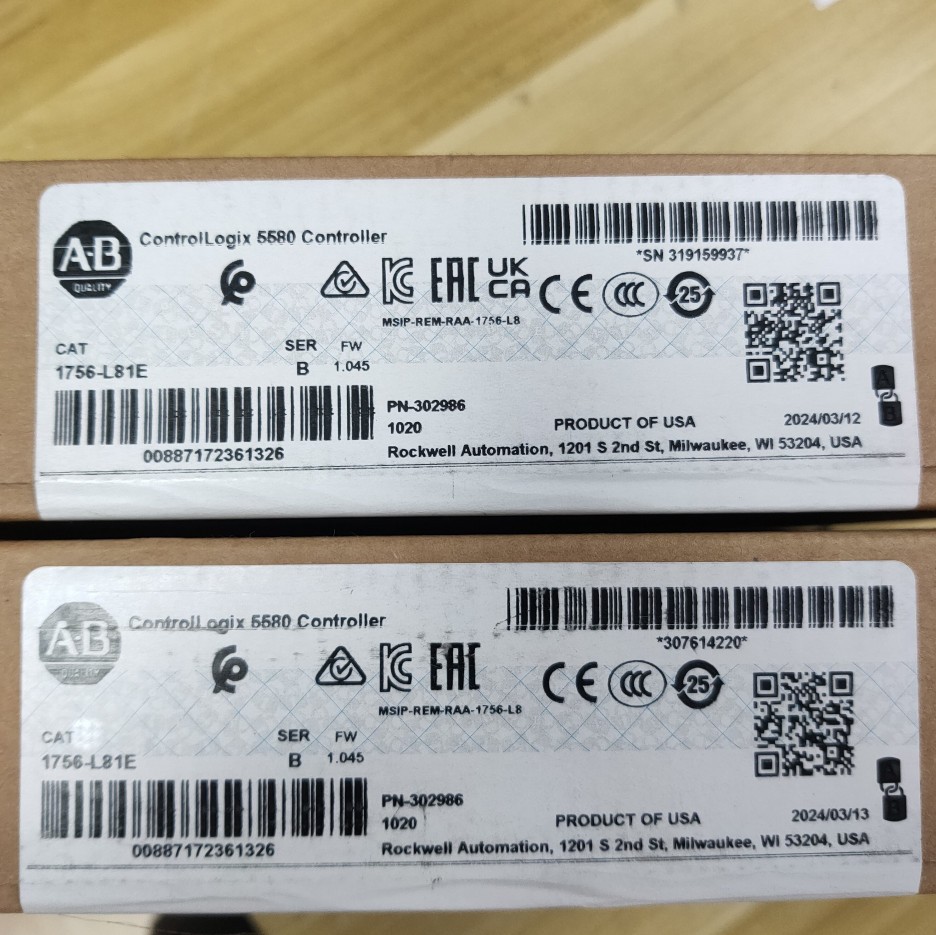 AB 1756-L81E ControlLogix 5580 Controller FW 1.045 NEW TX 1756 L81E