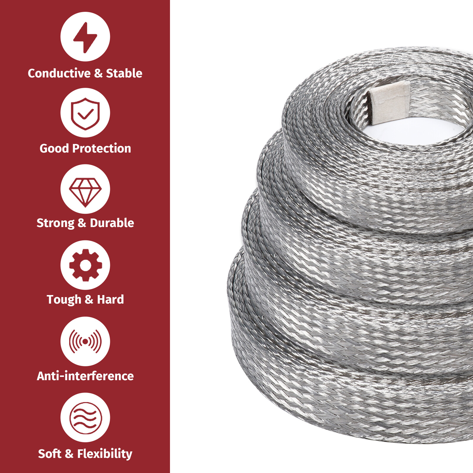 Braided Cable Sleeve Wire Shield Ground Straps EMI/RFI Protect Lot