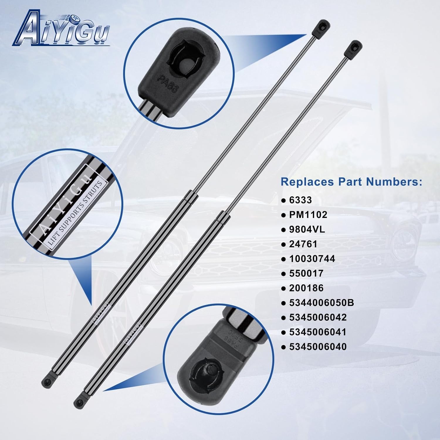 2Pc Front Hood Gas Strut Spring Lift Support 2007-2011 Toyota Camry 6333 4351