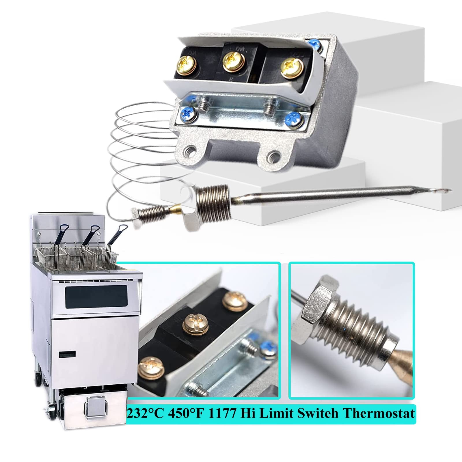 High Limit Thermostat Fryer Switch 450F 3/8 MPT For Gas Deep Fryer Parts