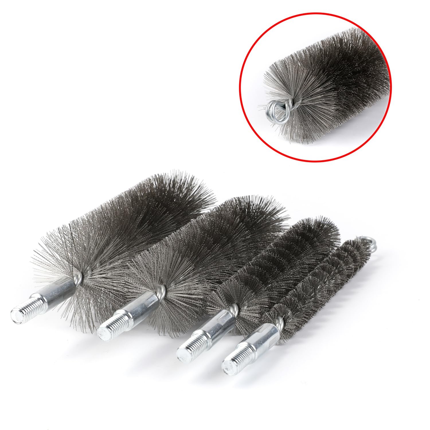 50 in Pipe Cleaning Brush Set with Stainless Steel 4-Size Set, Black