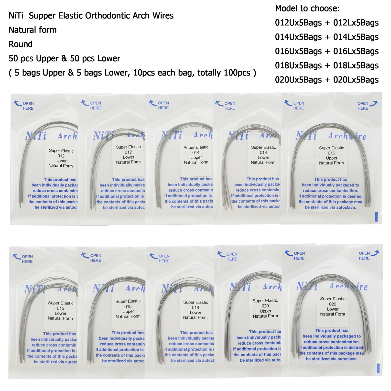 Orthodontic Arch Wire Niti Stainless Steel Round Rectangular Ovoid Natural Form