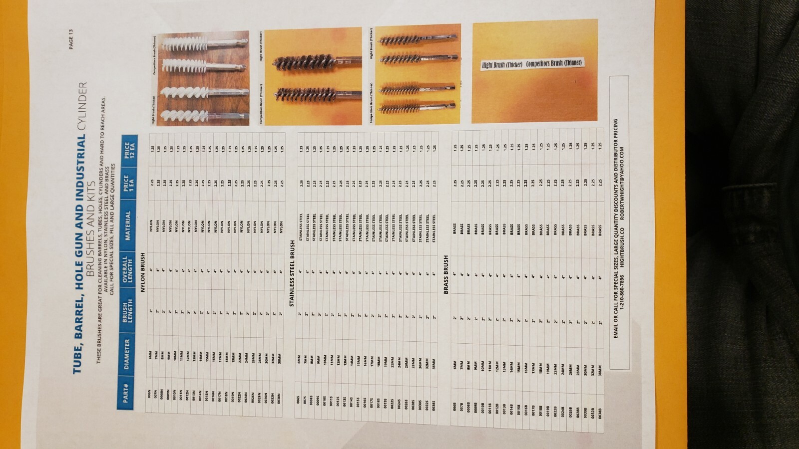 5B610 industrial tube cleaning brush set 1/4” hex 5 pc 6,7,8,9,10 mm dia. brass
