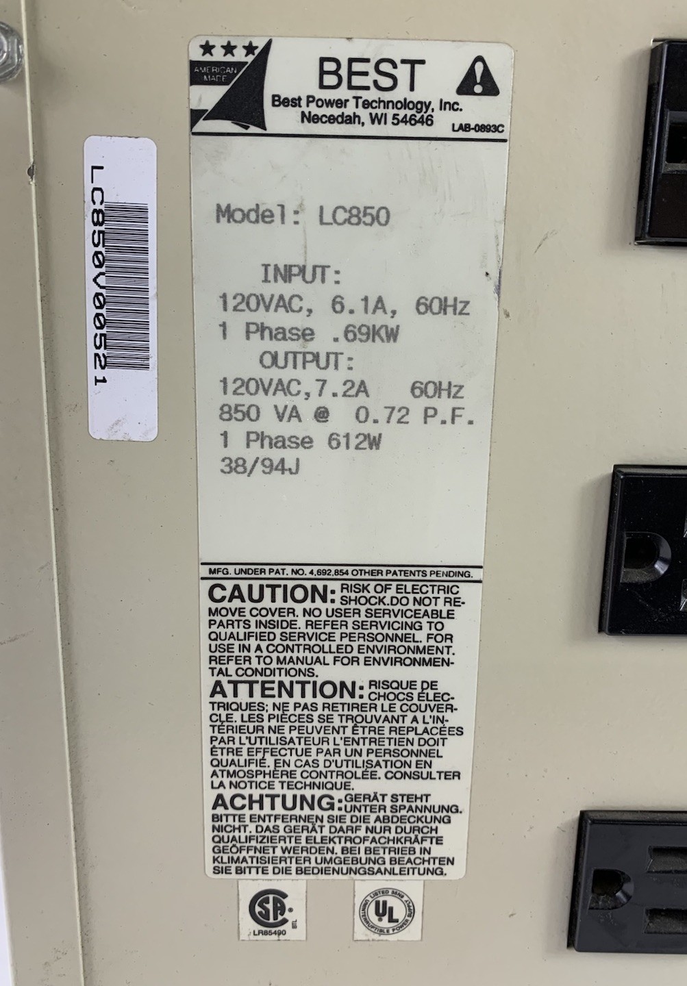 Citadel LC850 Power Line Conditioner