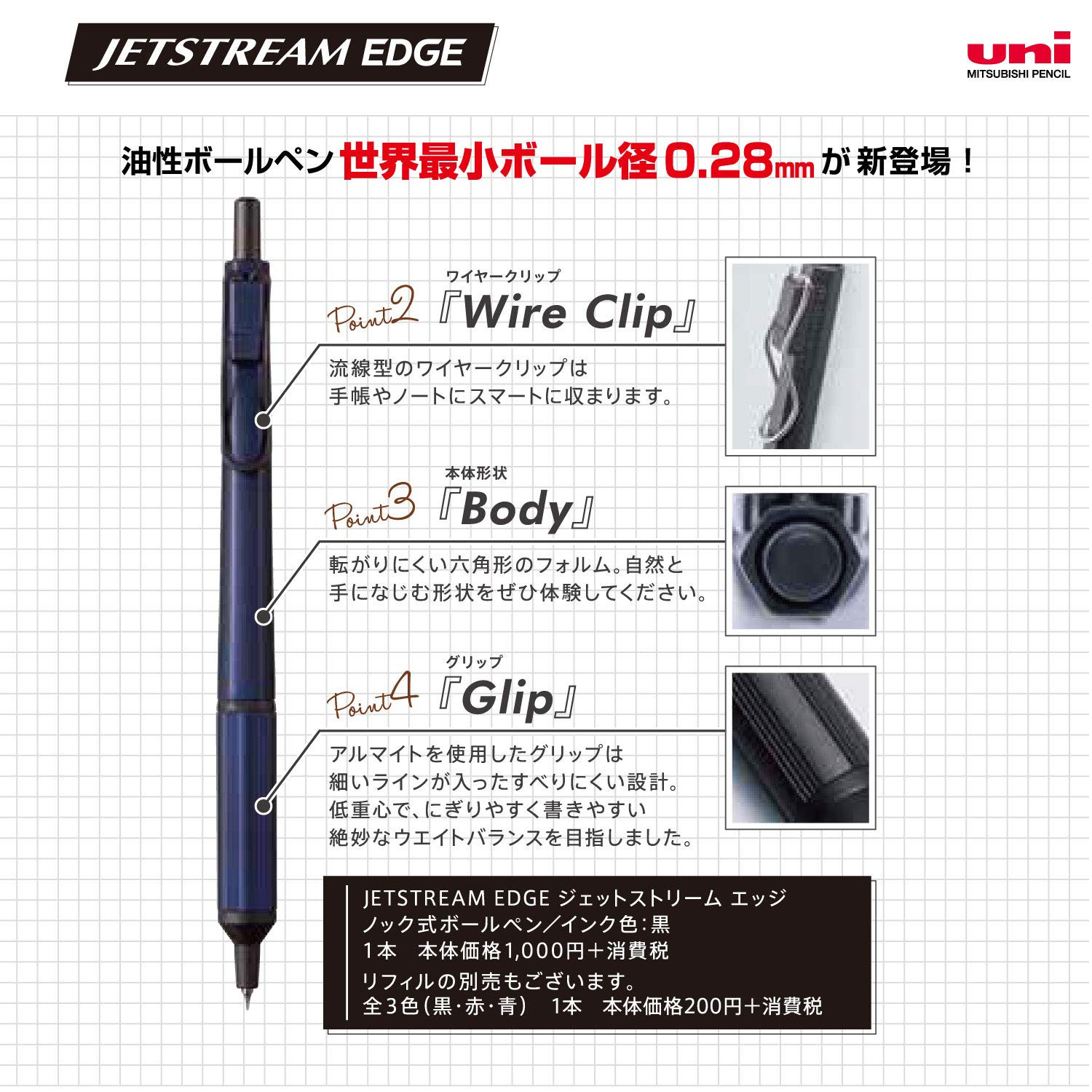 Uni Jetstream EDGE 0.28mm Black Ballpoint Pen Smooth Writing Japan