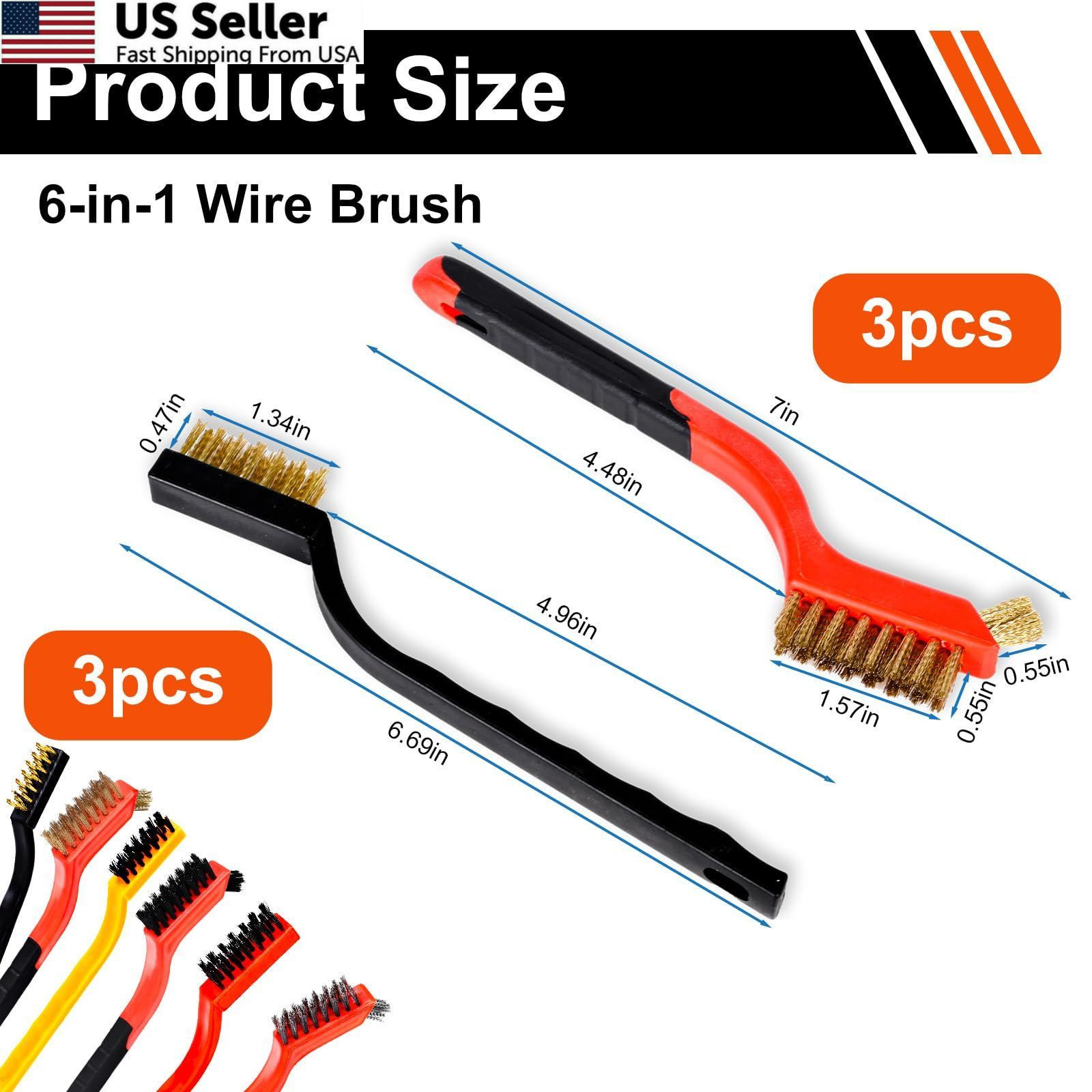 Wire Brush Set 6 Pcs Cleaning Tool Stainless Brass Nylon for Rust Removal USA