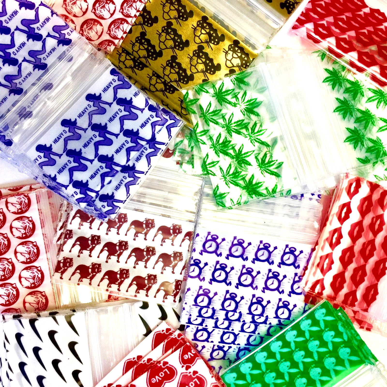 2.5 MIL 12510 MINI ZIP DESIGN BAGS 1.25″X1″ 10 DSN PRE-MIX 1000PCS, READ DETAILS