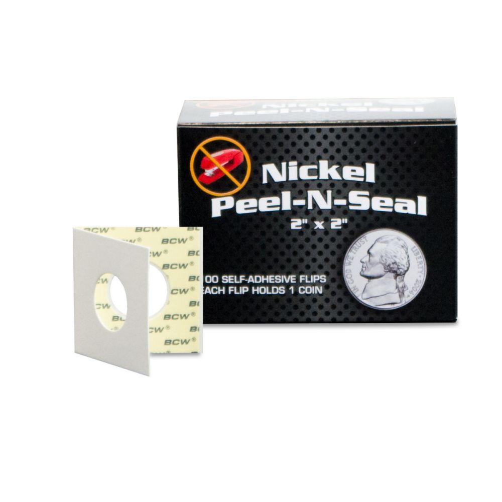 100 BCW Self Adhesive Coin Holder 2×2 Jefferson Liberty Nickel Peel-N-Seel Flip