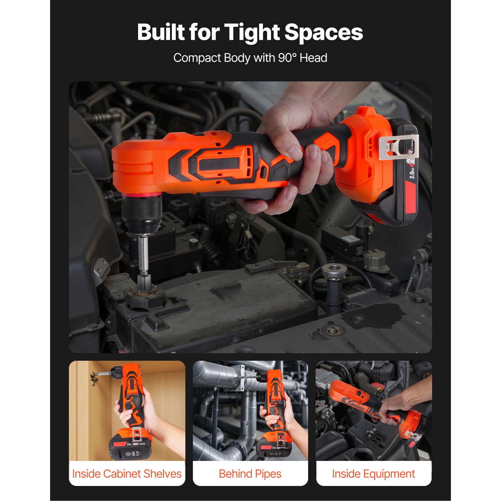 Uimoso Cordless 90-Degree Right Angle Drill with 3/8 Inch Chuck