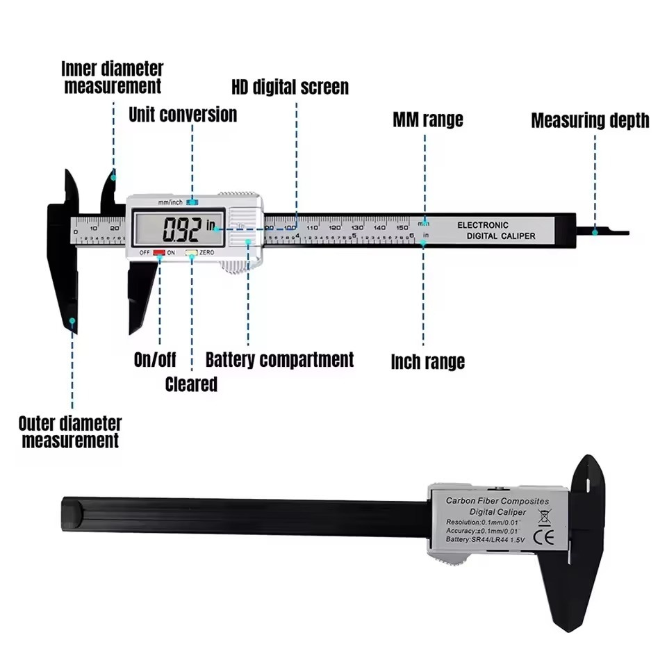 Digital Caliper 6 inch 150mm Carbon Fiber Vernier Micrometer Precision GaugeTool
