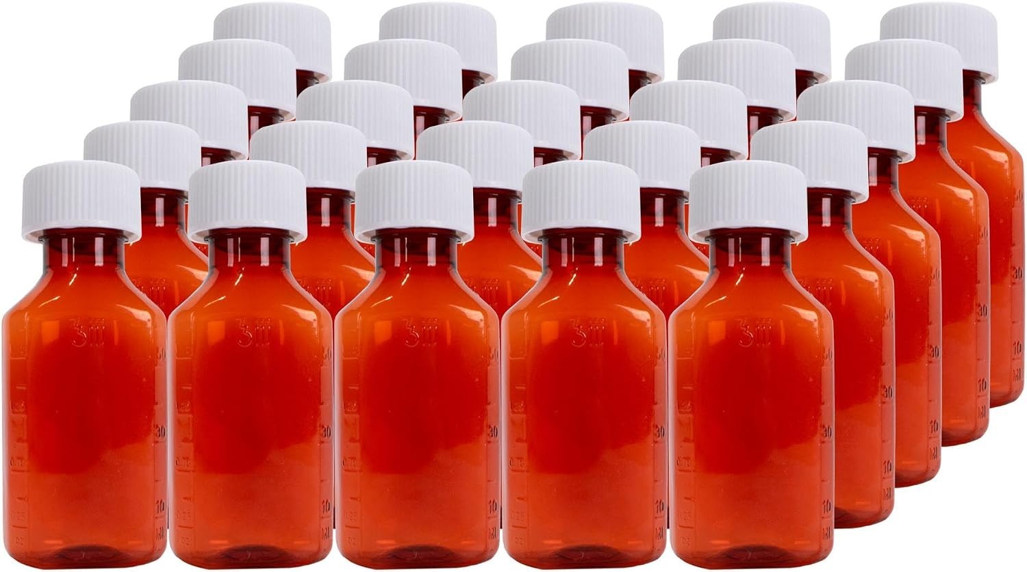 Plastic Amber Oval Liquid Medicine Bottles, Child Resistant Cap, 2oz, 25 Count