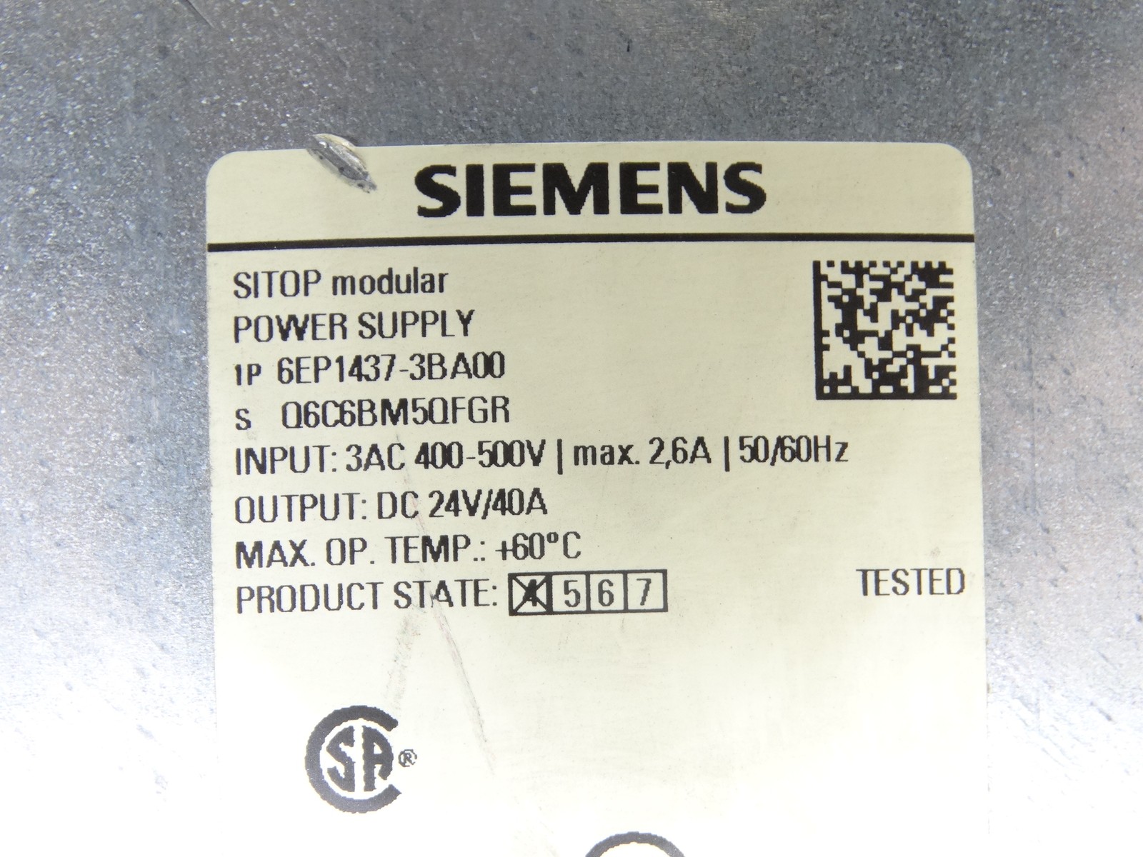 SIEMENS 6EP1437-3BA00 POWER SUPPLY – Used