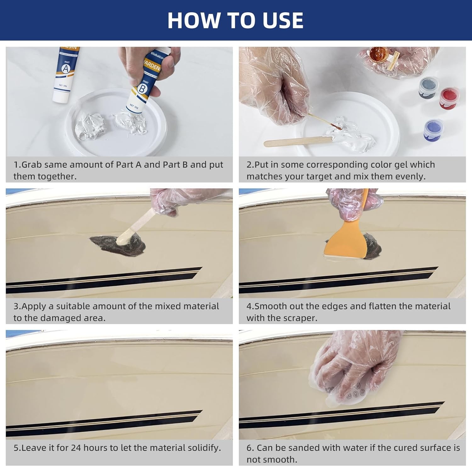 Gel Coat Repair Kit Boat Fiberglass Scratch Marine Gelcoat Filler Color Match