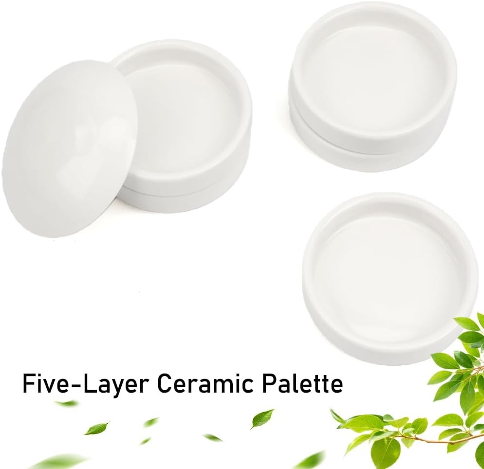 2 Pack Ceramic Watercolor Palette 5 Layers Mixing Trays Set Round Porcelain
