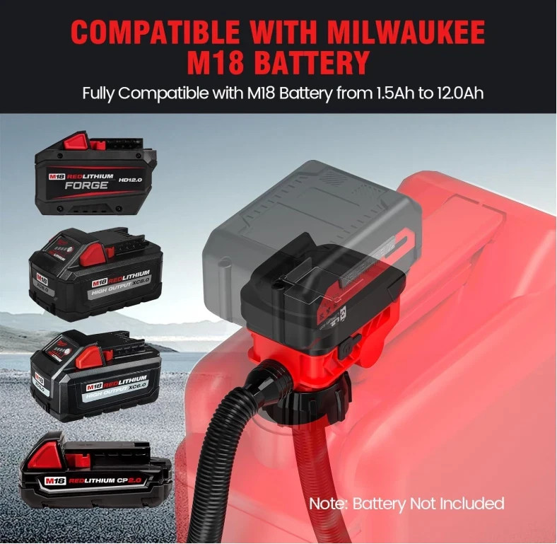 Fuel Transfer Pump for Milwaukee M18 Battery (Not Included) – Cordless 3.7 GPM