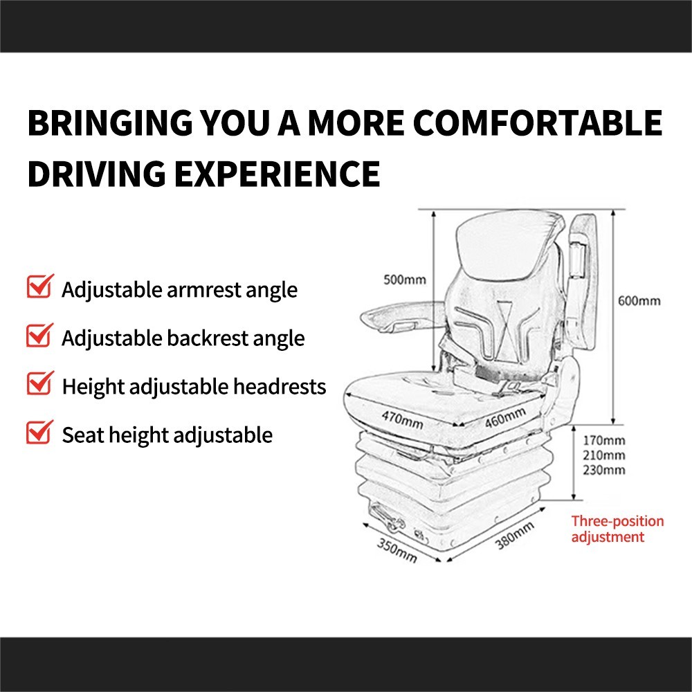 NEW Tractor Forklift Seat Suspension Adjustable Backrest Armrest Safety Belt