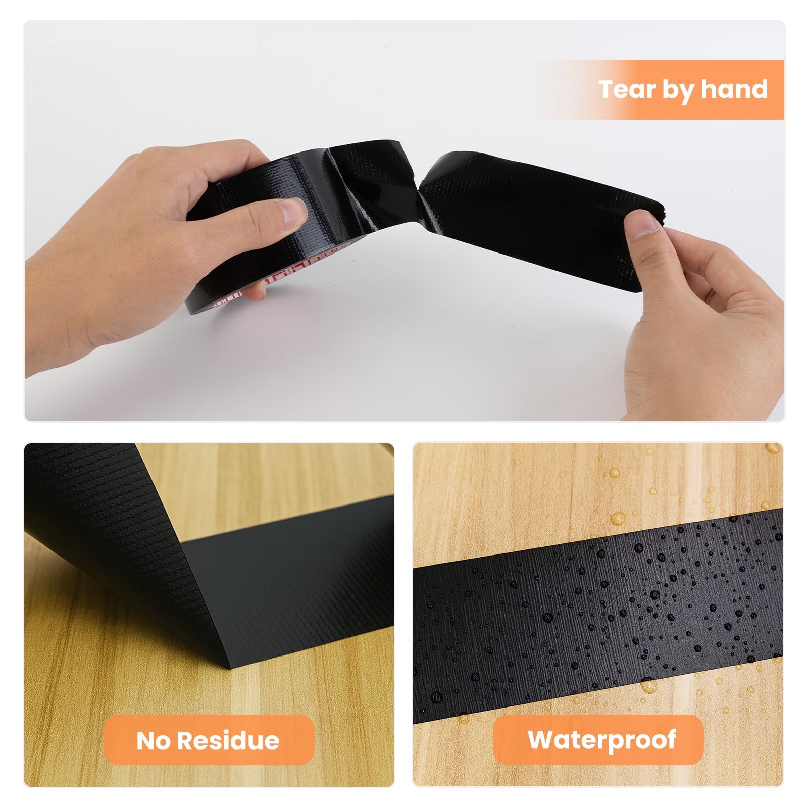 Black Duct Tape, Strong Adhesive & Easy Tear, 2 Inch x 22 Yard