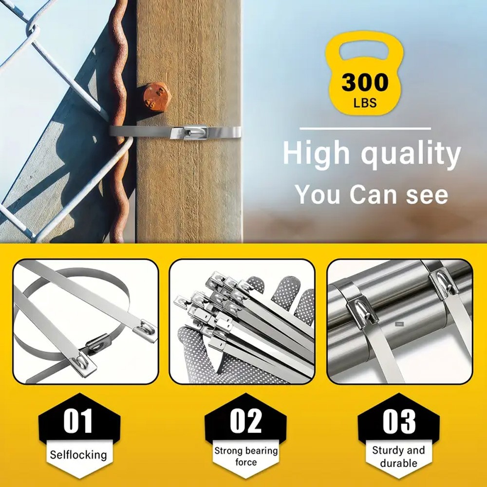 304 Stainless Steel Metal Zip Ties Heavy Duty Self Locking Cable Ties 198-400lbs