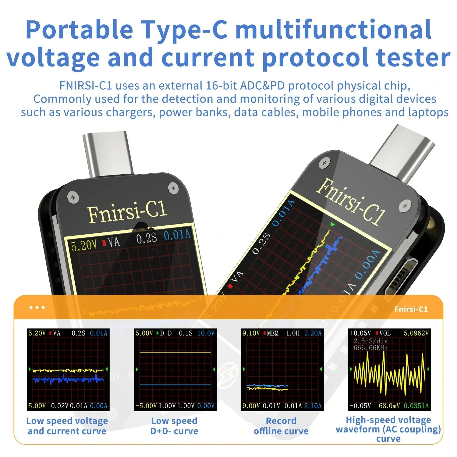 FNIRSI-C1 Type-C PD Trigger USB-C Voltmeter Ammeter Fast Charging Protocol Test
