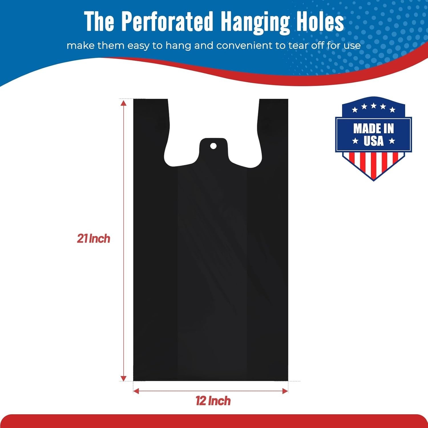 1000 Black T-Shirt Bags 1/6 12″ x 6.5″ x 21″, Plastic Grocery Shopping Bags