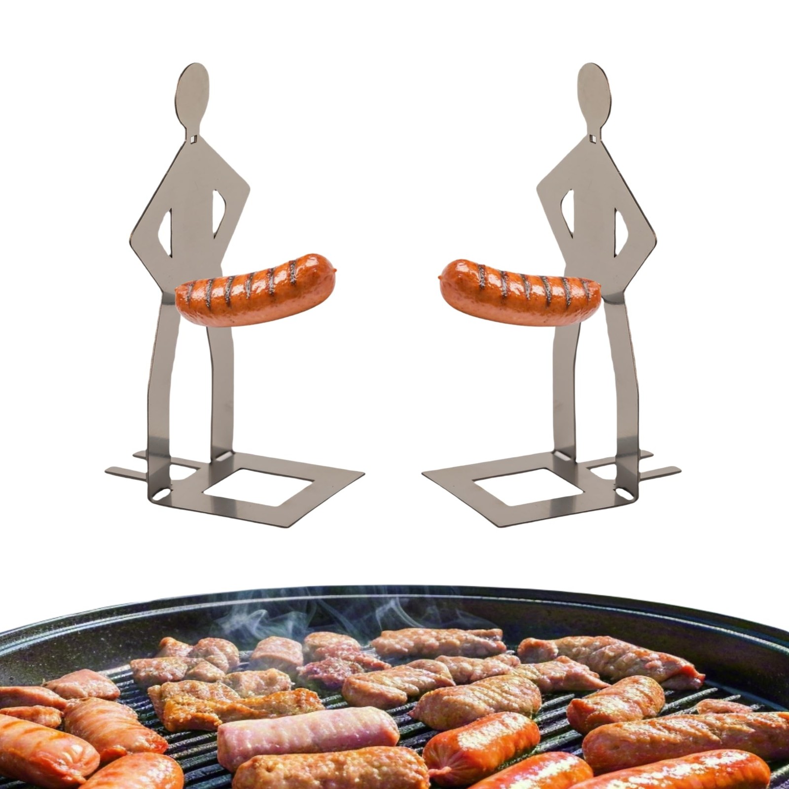 2 PCS Funny BBQ Stand Man Hot Dog HolderReusable Stainless Steel Hotdog and S…