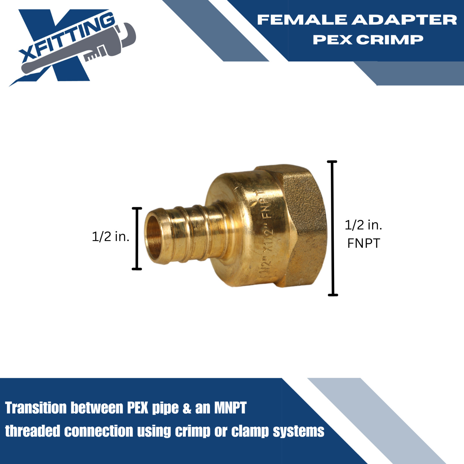 10 PC. 1/2″ PEX X 1/2″ FEMALE NPT THREADED ADAPTER BRASS CRIMP FITTING LEAD FREE