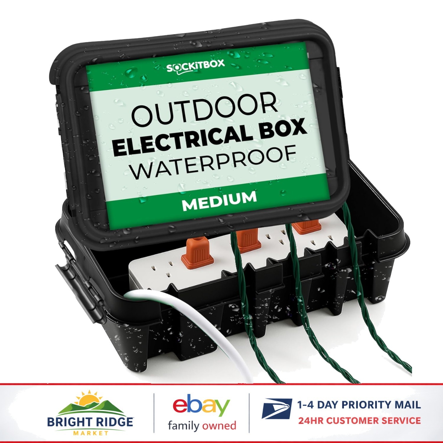 Weatherproof Power Cord Connection Box for Indoor and Outdoor Use, Medium Size