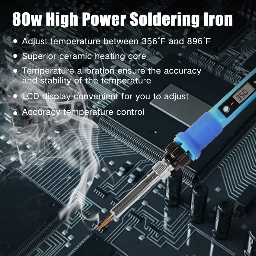 LDK 80W Soldering Iron Kit, LCD Digital Welding 80w Blue